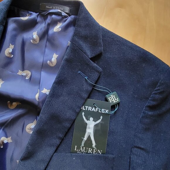 NWT Ralph Lauren Corduroy Cotton Blazer Jacket ULTRA FLEX Dark Teal Blue 41R Fox - Picture 2 of 7